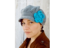 Women's Crochet Newsboy Hat with Flower - PATTERN - Crochet Newsie Hat